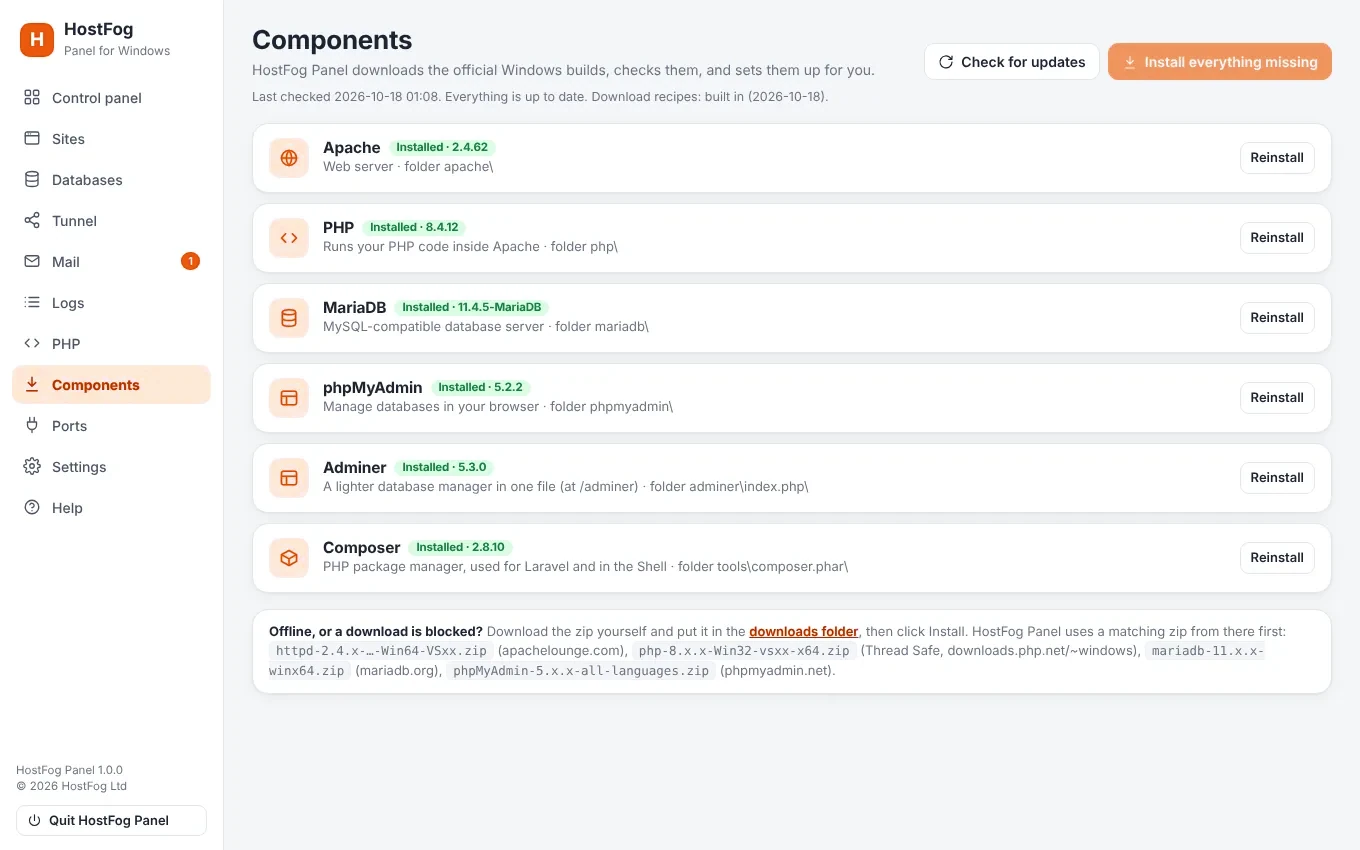 HostFog Panel components
