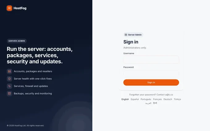 Server Admin sign-in