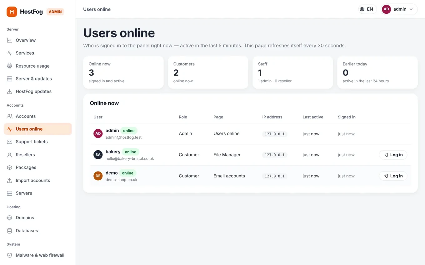 Accounts in the Reseller Panel